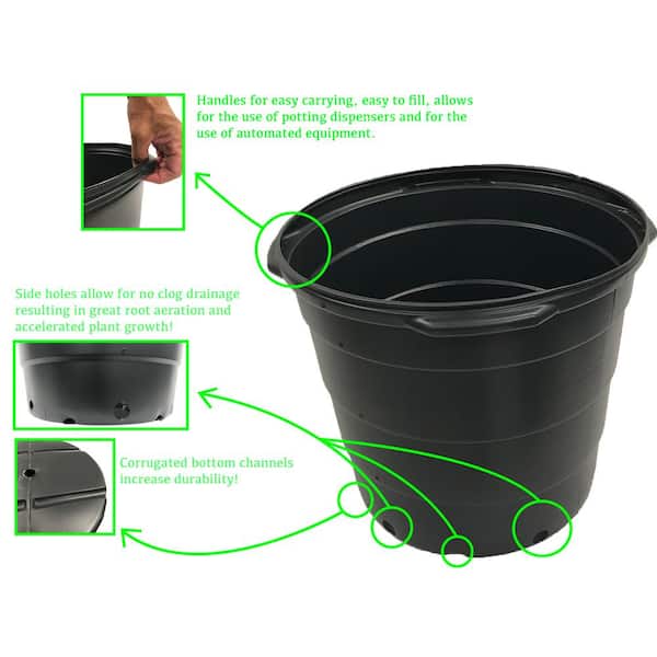 Viagrow 20 Gal. 80 qts. Black Round Plastic Nursery Garden Pots 77.22  l/3.17 cu. Ft. (5-Pack) VHPP2000-5 - The Home Depot
