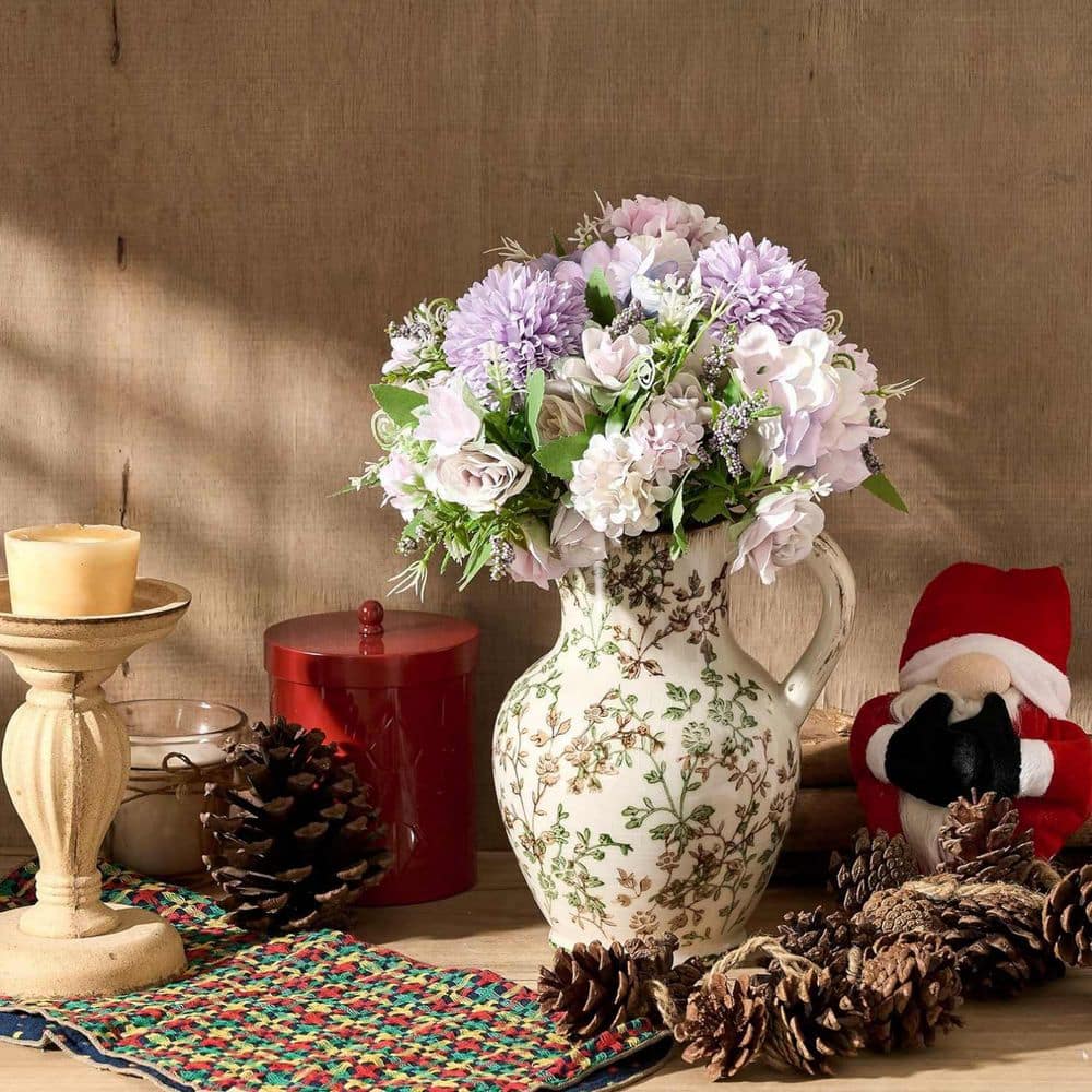 Angel Sar 8.1 in. Rustic Farmhouse Ceramic Vase Bottle with Handle