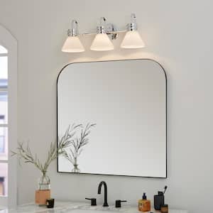 Farum 26 in. 3-Light Chrome Modern Bathroom Vanity Light with Opal Glass Shades