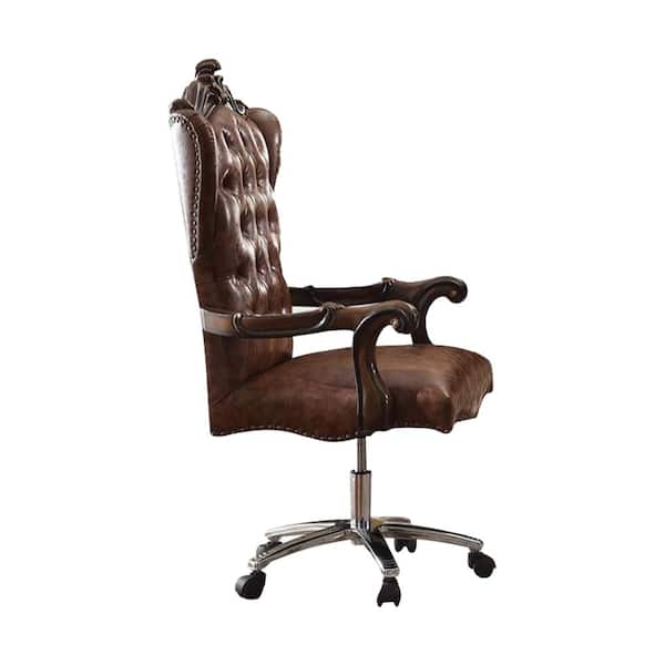 Acme Furniture Versailles Two Tone Light Brown PU and Cherry Oak Upholstery Executive Office Chair with Non-Adjustable Arms