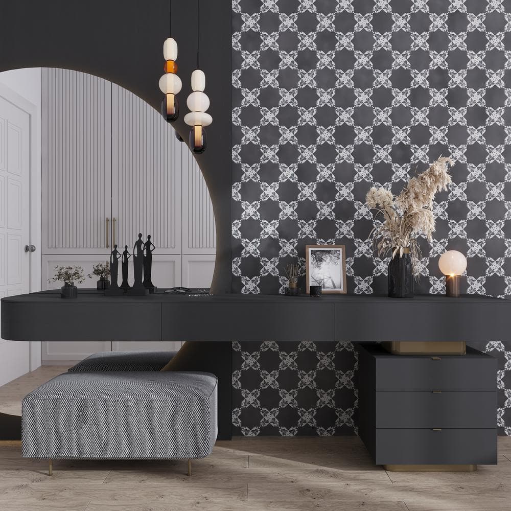 Siena 5.35'' Matte Gray and White Ceramic Cross Tile