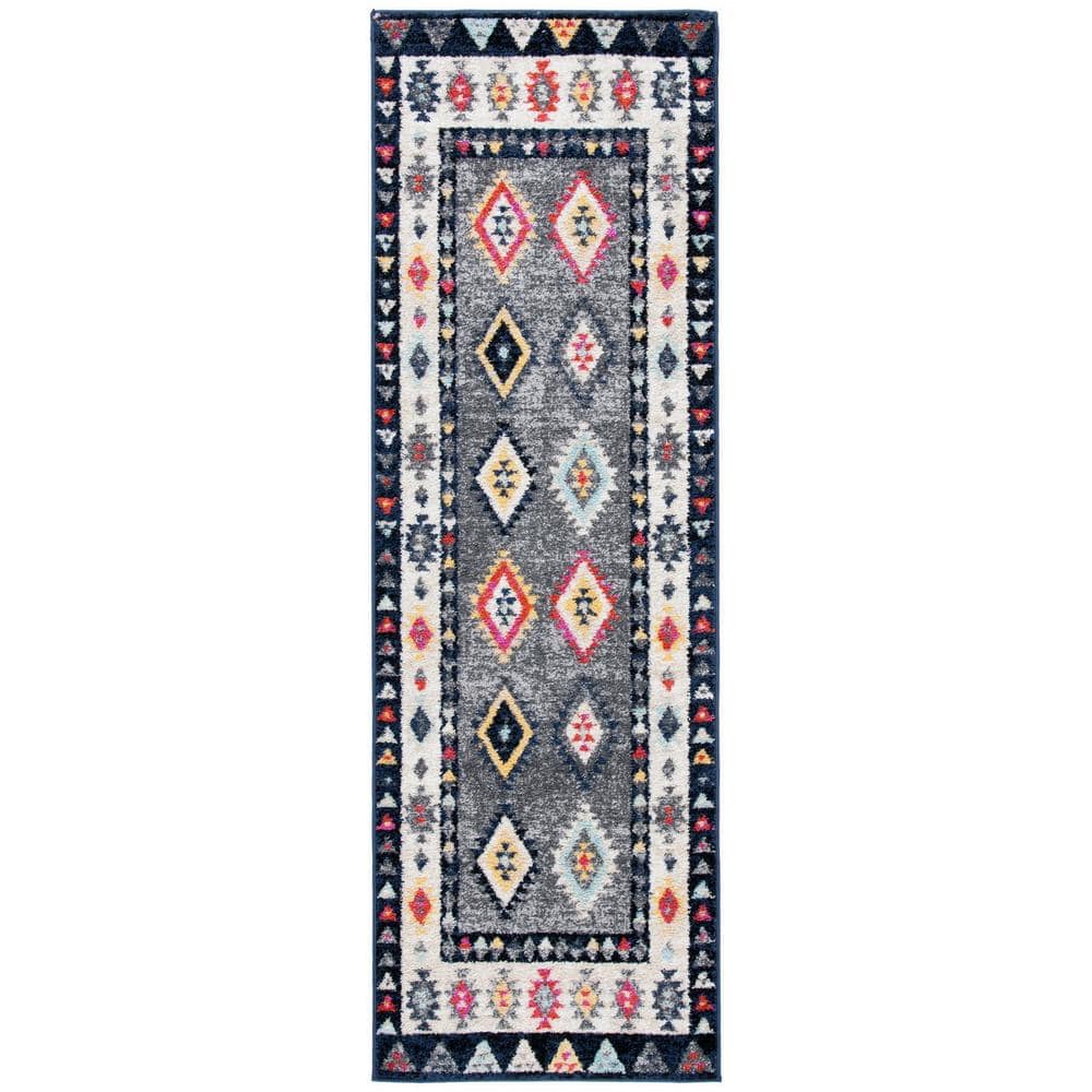 SAFAVIEH Adirondack Gray/Ivory 3 ft. x 8 ft. Border Ikat Runner Rug