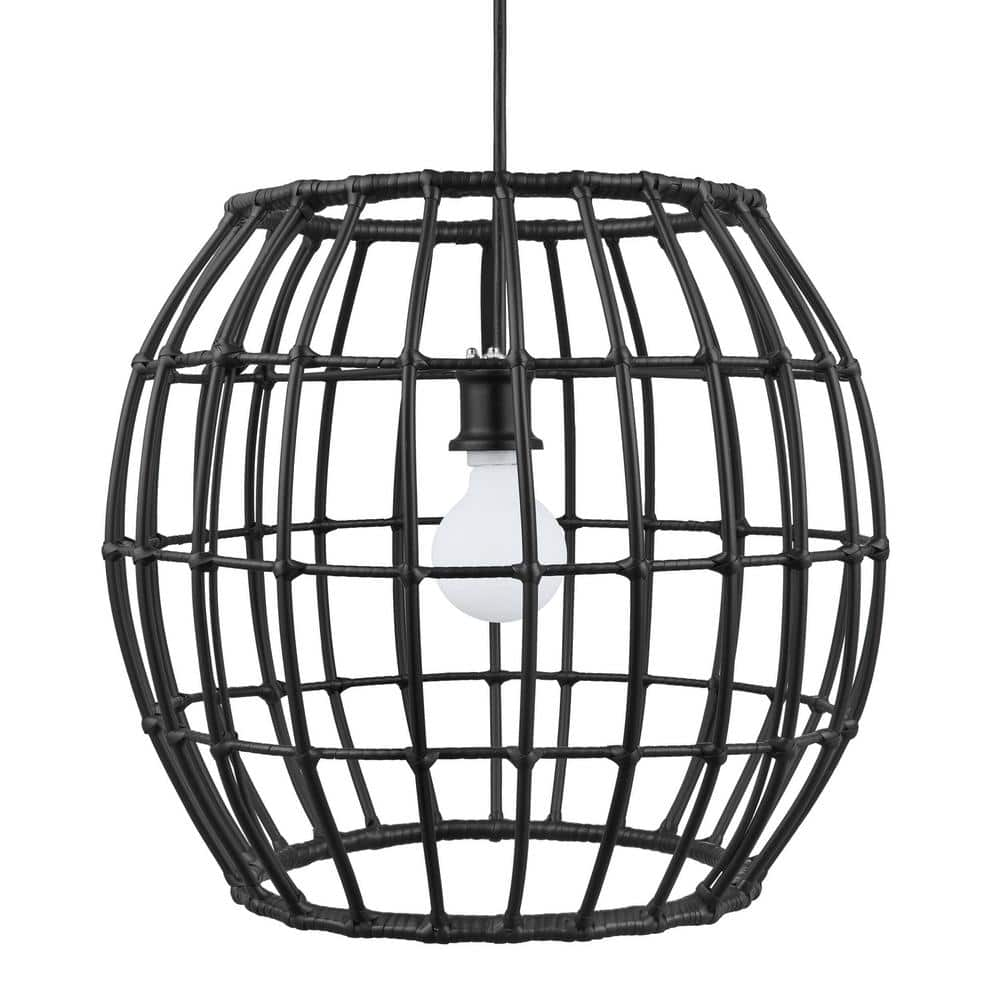 Harper Hills 1-Light Black Outdoor Pendant Light with Black Resin Wicker Shade -  Hampton Bay, OL7-231BLJA-161