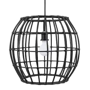 Harper Hills 1-Light Black Outdoor Pendant Light with Black Resin Wicker Shade