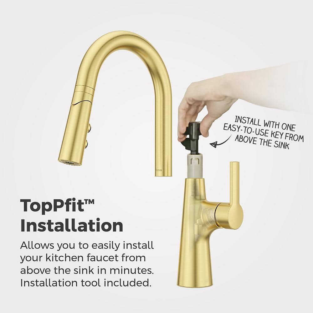 Tasso Brushed Gold Pull-Down Kitchen Faucet with Soap Dispenser