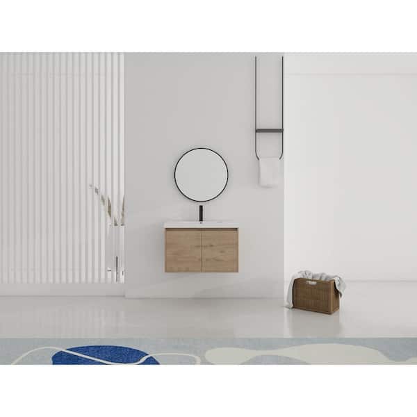 Unbranded 30 in. W x 18 in. D x 20.50 in. H Floating Vanity in Natural Wood Brown with White Gel-Coat Top