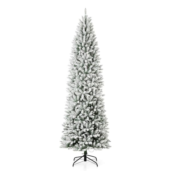 9 ft. Pre-Lit Flocked Pencil Fir Artificial Christmas Tree with 600 Warm White Lights