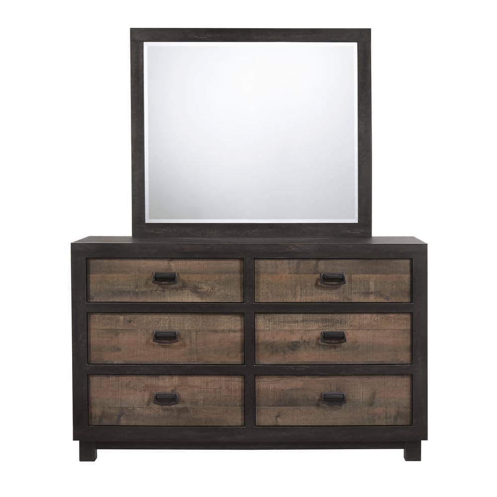 Farmhouse Brown 61" Double Dresser with Dark Chocolate Mirror