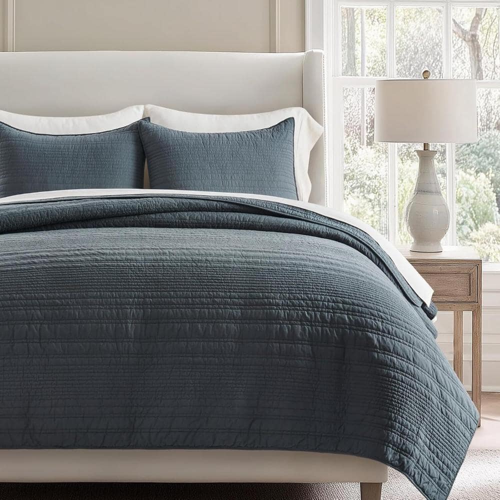 3-Piece 100% Cotton Solid Color Bedding Quilt Set Full Size-Blue price history on PriceWatchPro