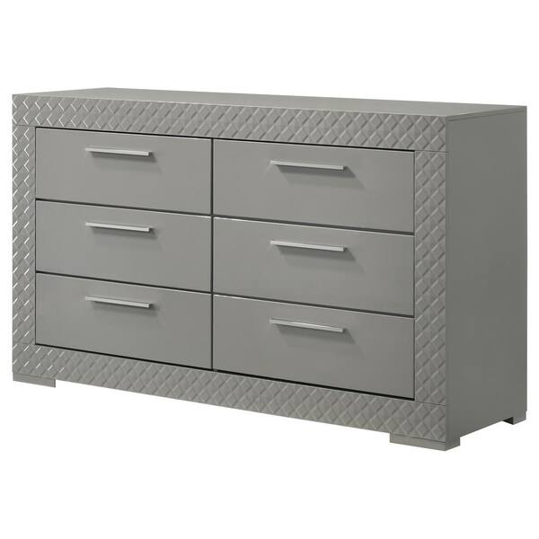 grey gloss dresser Amerlife Lena 5-Drawers Dresser 50.2" H Glossy Surface Chest Large Storage Organizer Grey