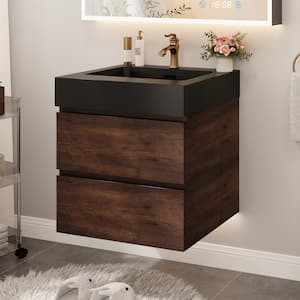 24 in. W x 18 in. D x 25 in. H Single Sink Floating Bath Vanity in Walnut with Black Granite Top and Basin