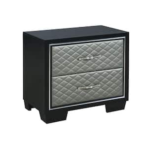 17.01 in. Silver and Black 2-Drawer Wooden Nightstand