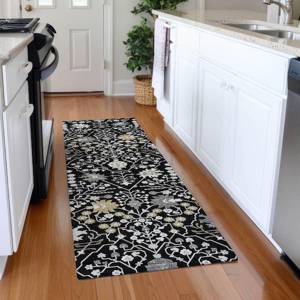Mayfield Premium Machine Washable Abstract AMF1009 Black 2 ft. 3 in. x 7 ft. 6 in. Runner Rug