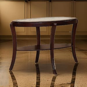 51 in. Brown and Clear Oval Wooden Console Table with Oval Glass Top and Lower Shelf