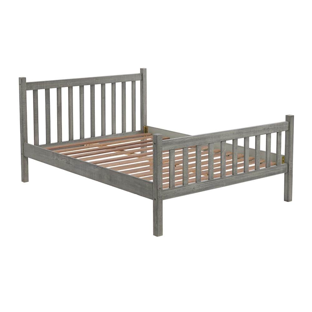 Driftwood Gray Pine Wood Full Platform Bed with Drawers