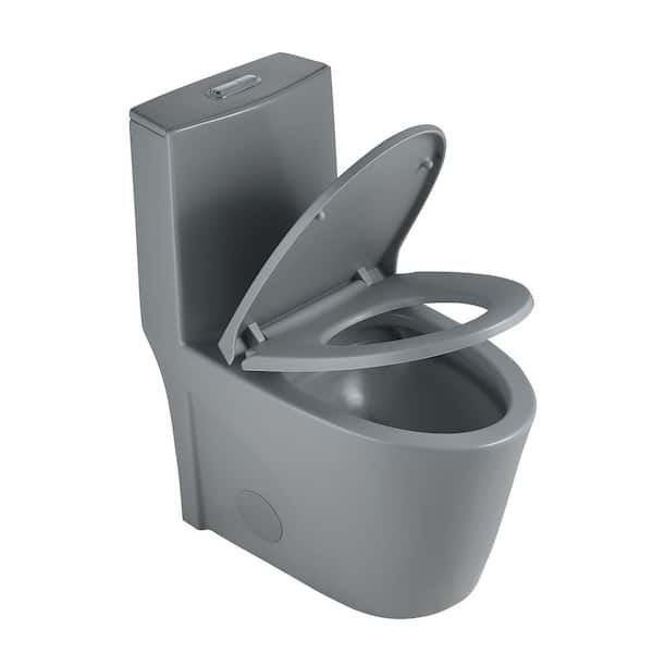 1.1/1.6 GPF Dual Tornado Flush Elongated 1-piece Toilet in Matte Gray with UF Soft Closing Seat Cover