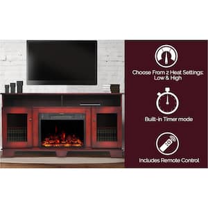 Savona 59 in. Electric Fireplace Heater TV Stand in Cherry with Enhanced Log Display and Remote