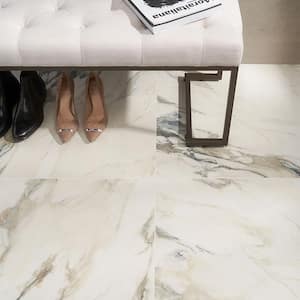 Saroshi Calacatta Rustico 23.62 in. x 23.62 in. Matte Marble Look Porcelain Floor and Wall Tile (15.5 sq. ft./Case)