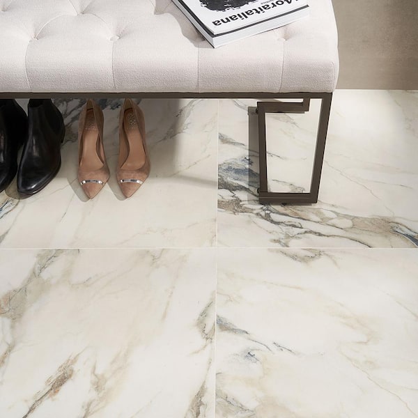 Saroshi Calacatta Rustico 23.62 in. x 23.62 in. Matte Marble Look Porcelain Floor and Wall Tile (15.5 sq. ft./Case)