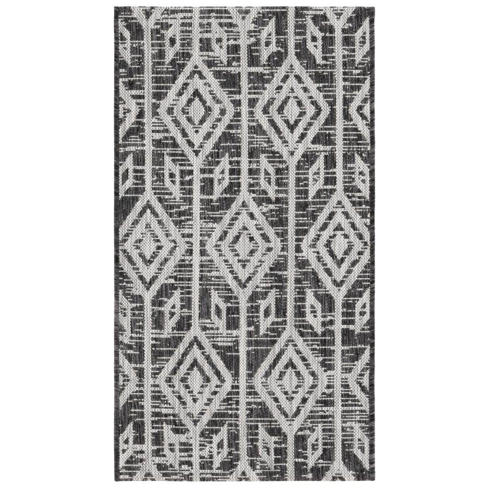 Courtyard Black/Gray 3 ft. x 5 ft. Striped Geometric Diamond Indoor/Outdoor Area Rug price history on PriceWatchPro