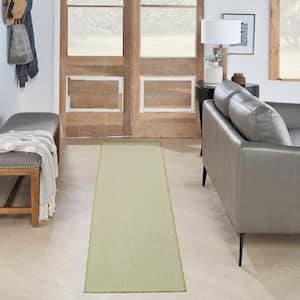 Courtyard Ivory Green 2 ft. x 8 ft.Runner Solid Geometric Contemporary Indoor/Outdoor Area Rug