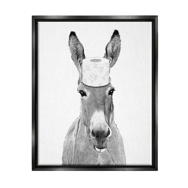Stupell Industries Donkey Toilet Paper Funny by Annalisa Latella 1-Piece Black Floater Frame Abstract Graphic Art Print 31 in. x 25 in.