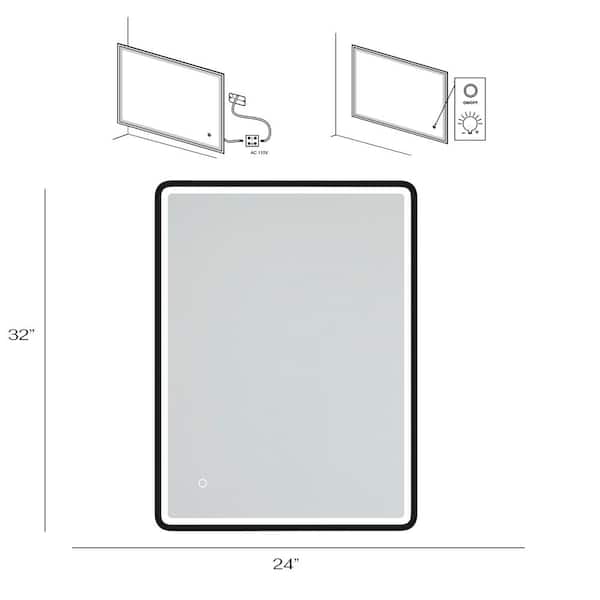 OLUMAT 32 in. W x 24 in. H Rectangular Framed Wall-Mount Bathroom Vanity Mirror in Black