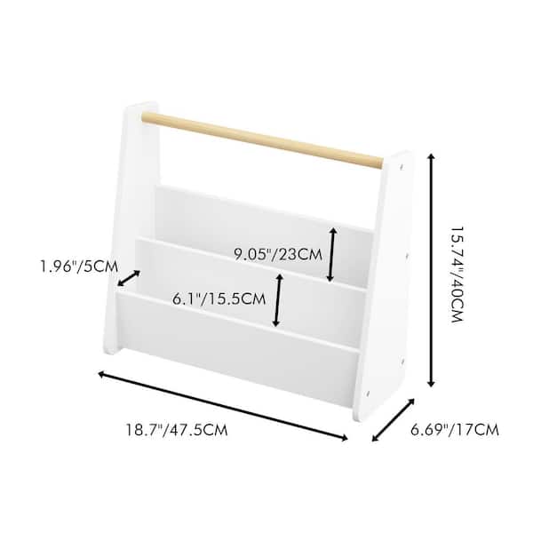 Prix 15.74 in. Tall White MDF Wood 2-Tier Front-Facing Kids Bookcase with Wooden Handle, Display Organizer
