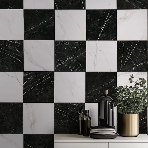 Nero Carrara Chextile 17 in. x 17 in. Matte Porcelain Checkered Floor and Wall Tile (14.07 sq. ft./Case)