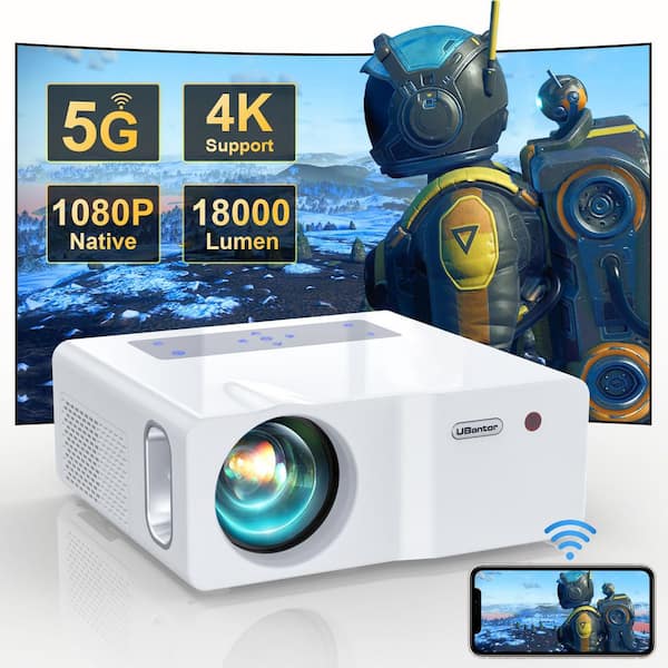 1920 x 1080 Full HD LCD Portable Projector with 18000 Lumens, 450" Display, White