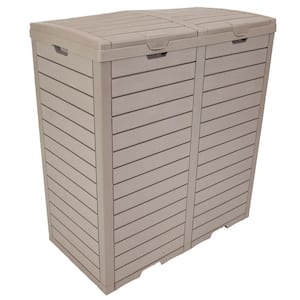 78 Gal. Outdoor 30.25 in. W x 15.75 in. D x 33.25 in. H Light Gray Polypropylene Double Trash Can Storage with Lids