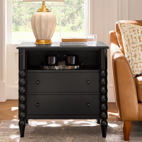 Nathan James Jasper Black Oak 1-Drawer 24 in. W. Nightstand 90302
