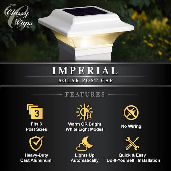 CLASSY CAPS Imperial White Integrated LED 3x3 Solar Deck Post Cap