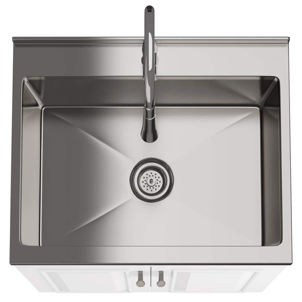 Darwin White 24 Inch Laundry Cabinet with Stainless Steel Sink