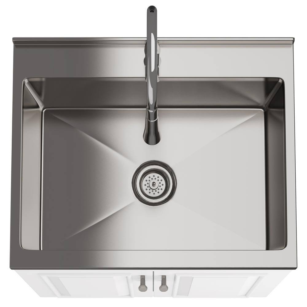 Darwin White 24 Inch Laundry Cabinet with Stainless Steel Sink