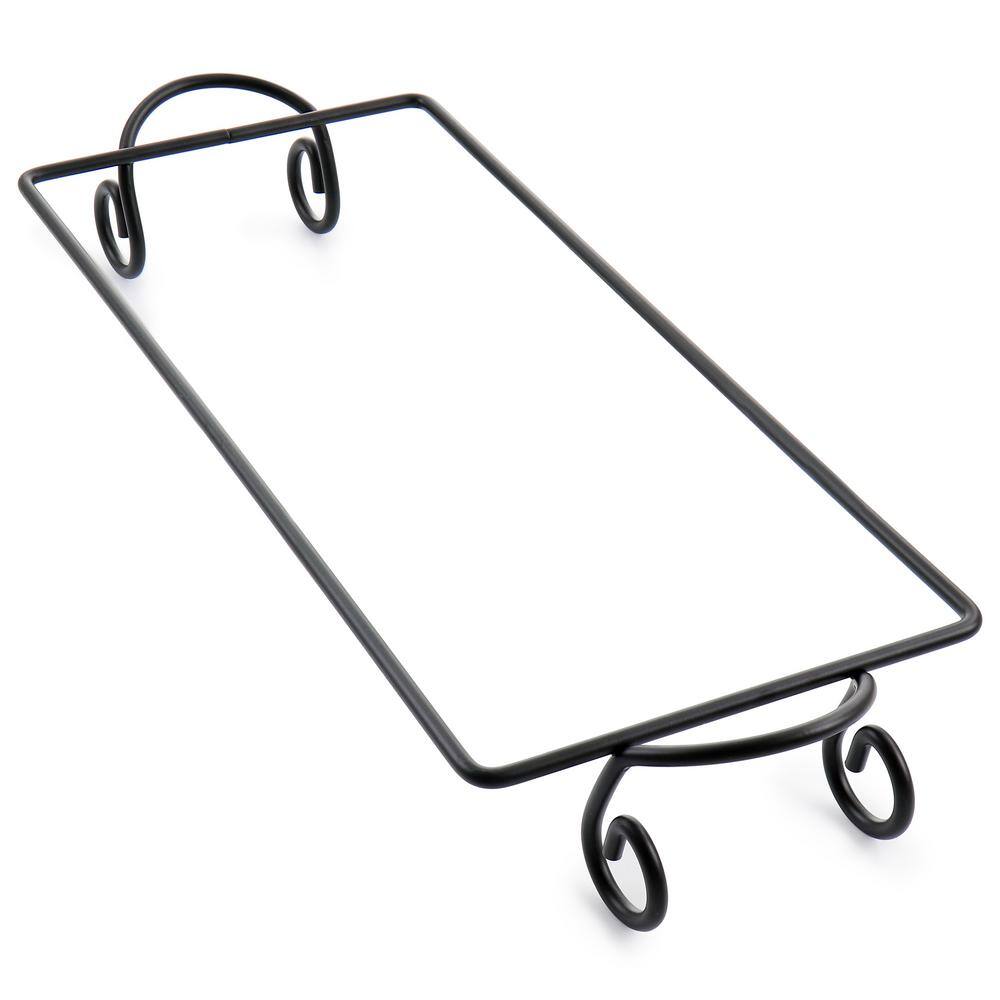 Modern White Porcelain 3-Section Rectangular Serving Tray with Metal Rack