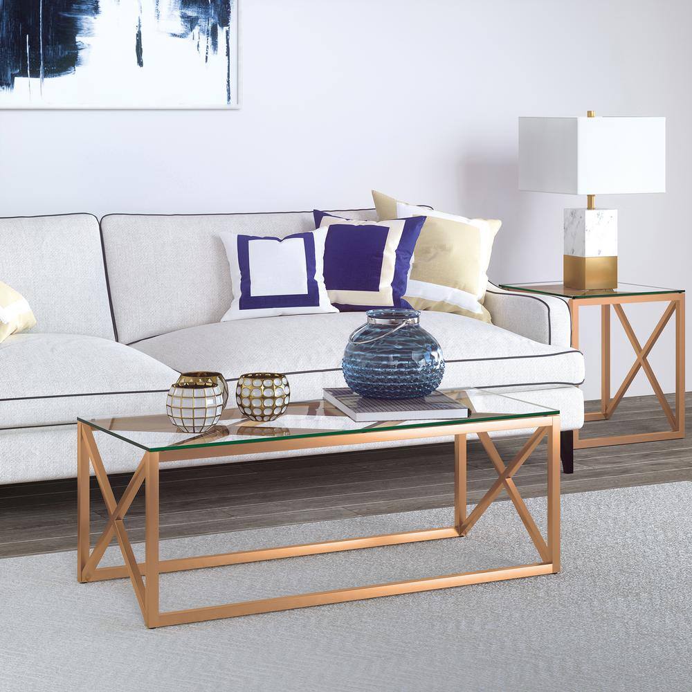 Mid-Century Modern Geometric Brass & Glass Coffee Table, 46" Wide
