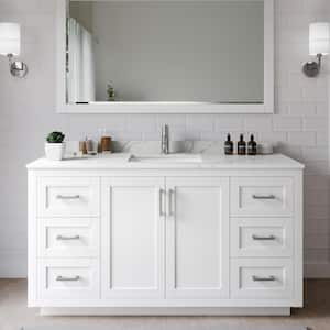 Miranda 60 in. W x 22 in. D x 33.75 in. H Single Bath Vanity in White with Giotto Quartz Top and 58 in. Mirror