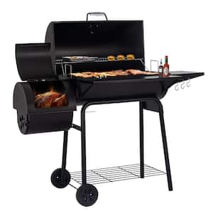 30 in. Smoker Black Barrel Charcoal Grill with Offset Smoker with Cover For Outdoor, Backyard Cooking