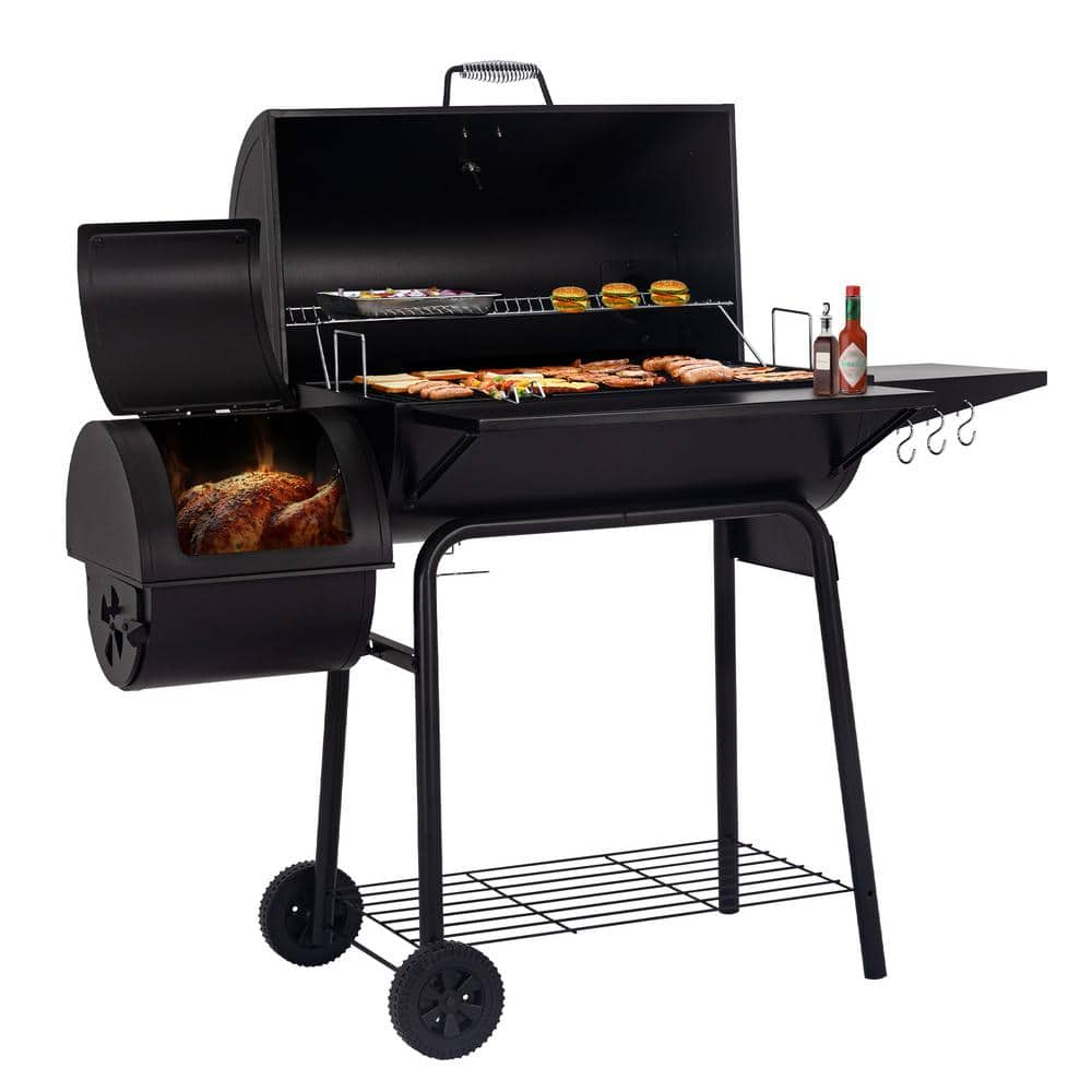 Royal Gourmet 30 In Smoker Black Barrel Charcoal Grill With Offset Smoker With Cover For 5492