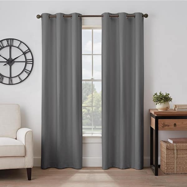 Absolute Zero Gabriella Dark Charcoal Polyester Solid 40 in. W x 84 in. L Lined Noise Cancelling Thermal Grommet Blackout Curtain
