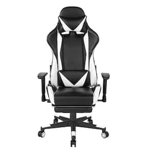 White and Black Upholstered Seat Drafting Chair with Non-Adjustable Arms