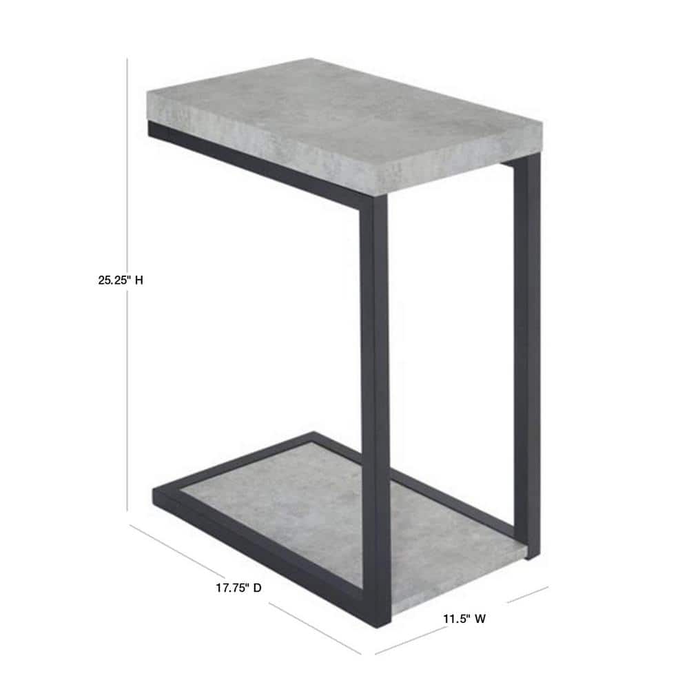 Urban Industrial Gray Faux Concrete and Black Metal Snack Table