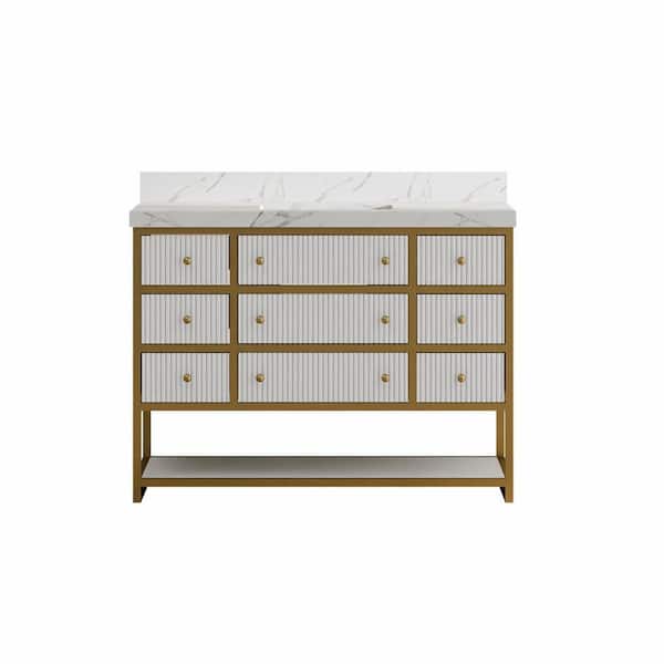 Wilton 48 in. Single Sink Freestanding White Bath Vanity with White Culture Marble Top Assembled