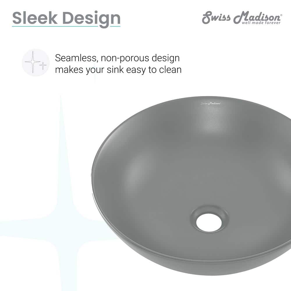 Matte Gray Ceramic 16" Above-Counter Vessel Sink