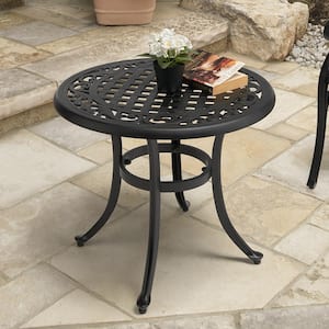 Classic Black Round Cast Aluminum Outdoor Patio Side Table