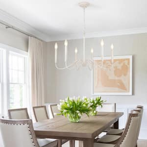 6-Light White Candle Design Hanging Linear Chandelier Lighting for Kitchen Island