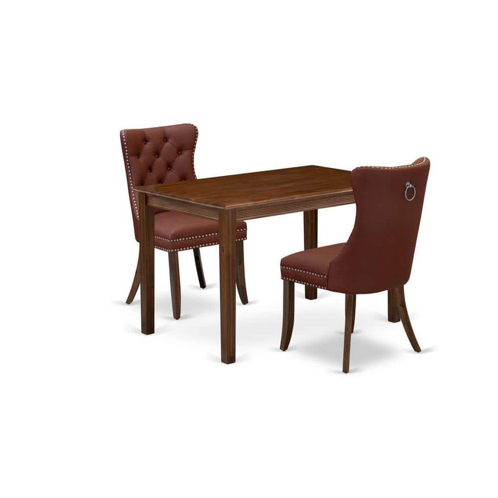 3-Piece Antique Walnut Finish Rectangular Solid Wood Top Dining Table Set