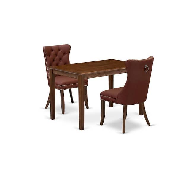 East West Furniture 3-Piece Antique Walnut Finish Rectangular Solid Wood Top Dining Table Set