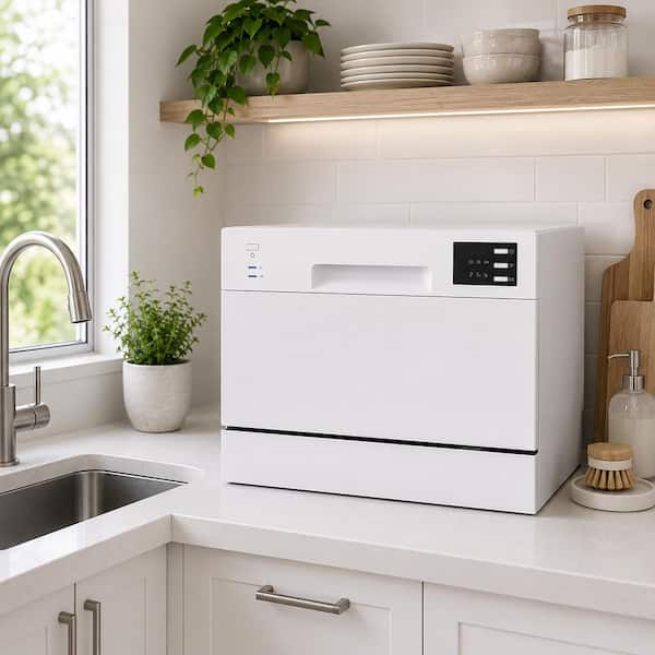 SPT 21 in. White Electronic Portable 120-Volt Dishwasher with 6